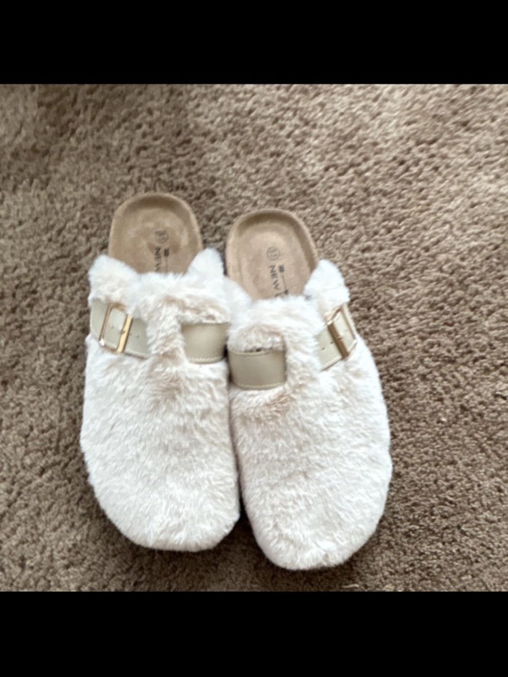 Faux-Fur Cream Slip-On Women's Clog with Buckle